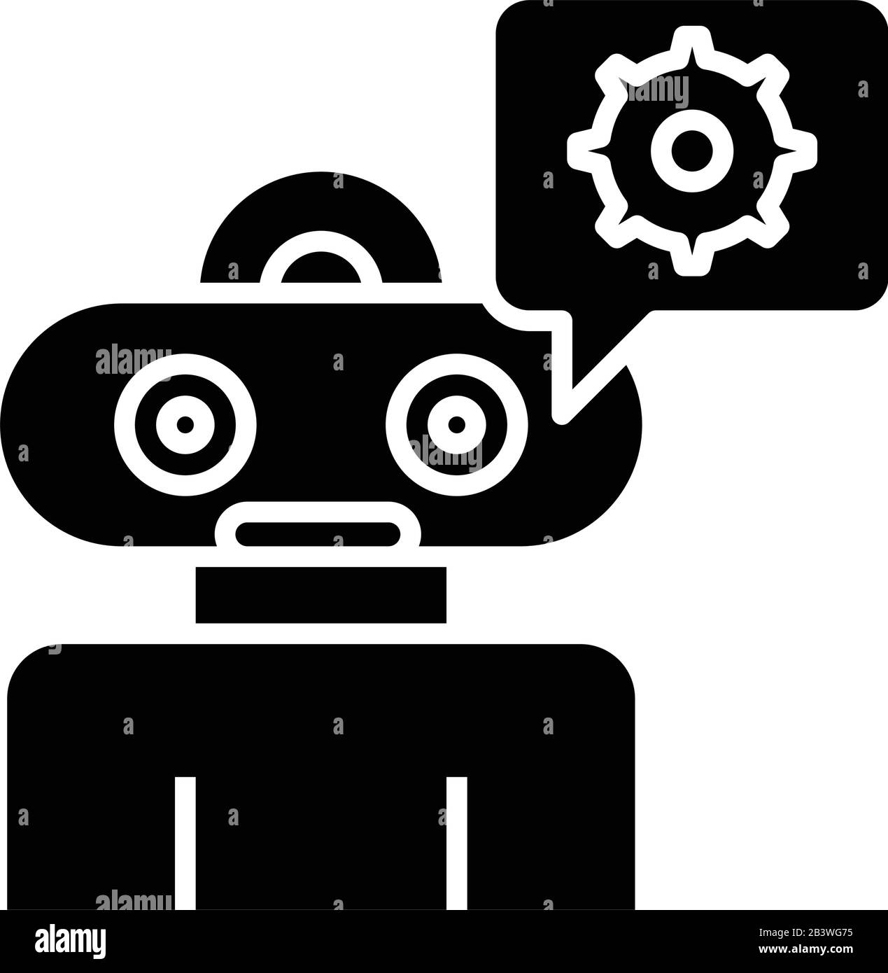 Robot decision black icon, concept illustration, vector flat symbol, glyph sign. Stock Vector