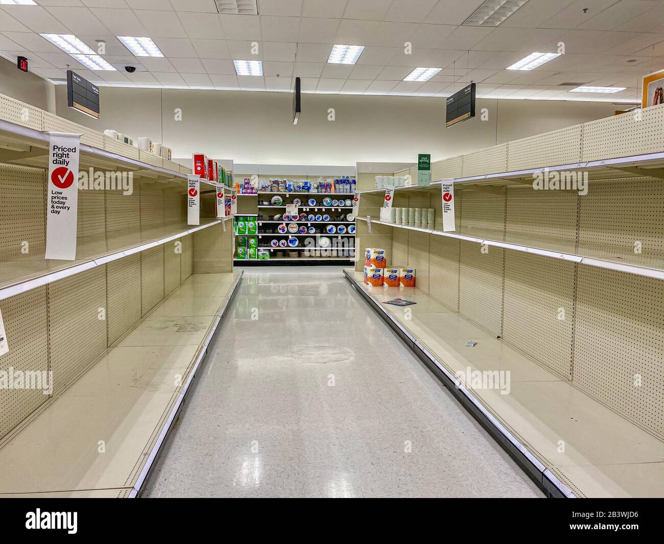 empty shelves at a store due to panic buying Stock Photo