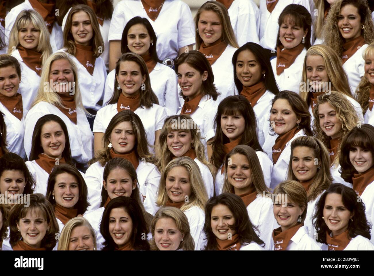 Austin, Texas USA: Members of all-female college 'spirit' group pose for group photo at West Mall on the University of Texas campus.  ©Bob Daemmrich Stock Photo