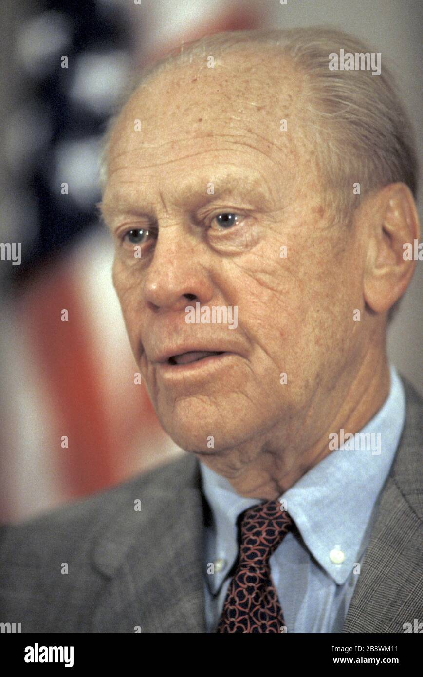 Austin, Texas USA: Former president Gerald R. Ford speaks at the LBJ Presidential Library. ©Bob Daemmrich Stock Photo