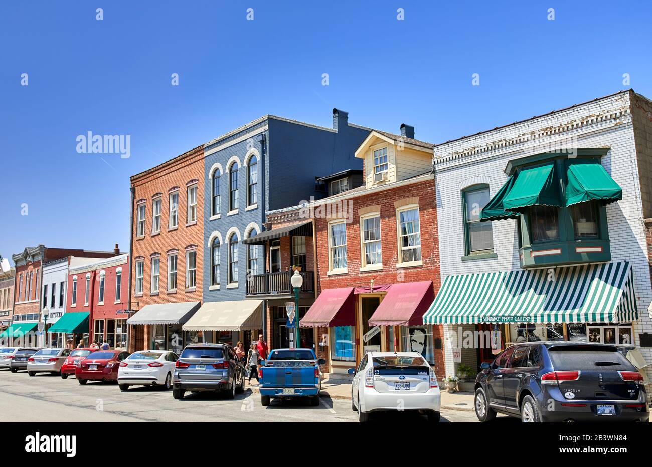 Old storefronts on Main Street in the historic old town of Weston, MO