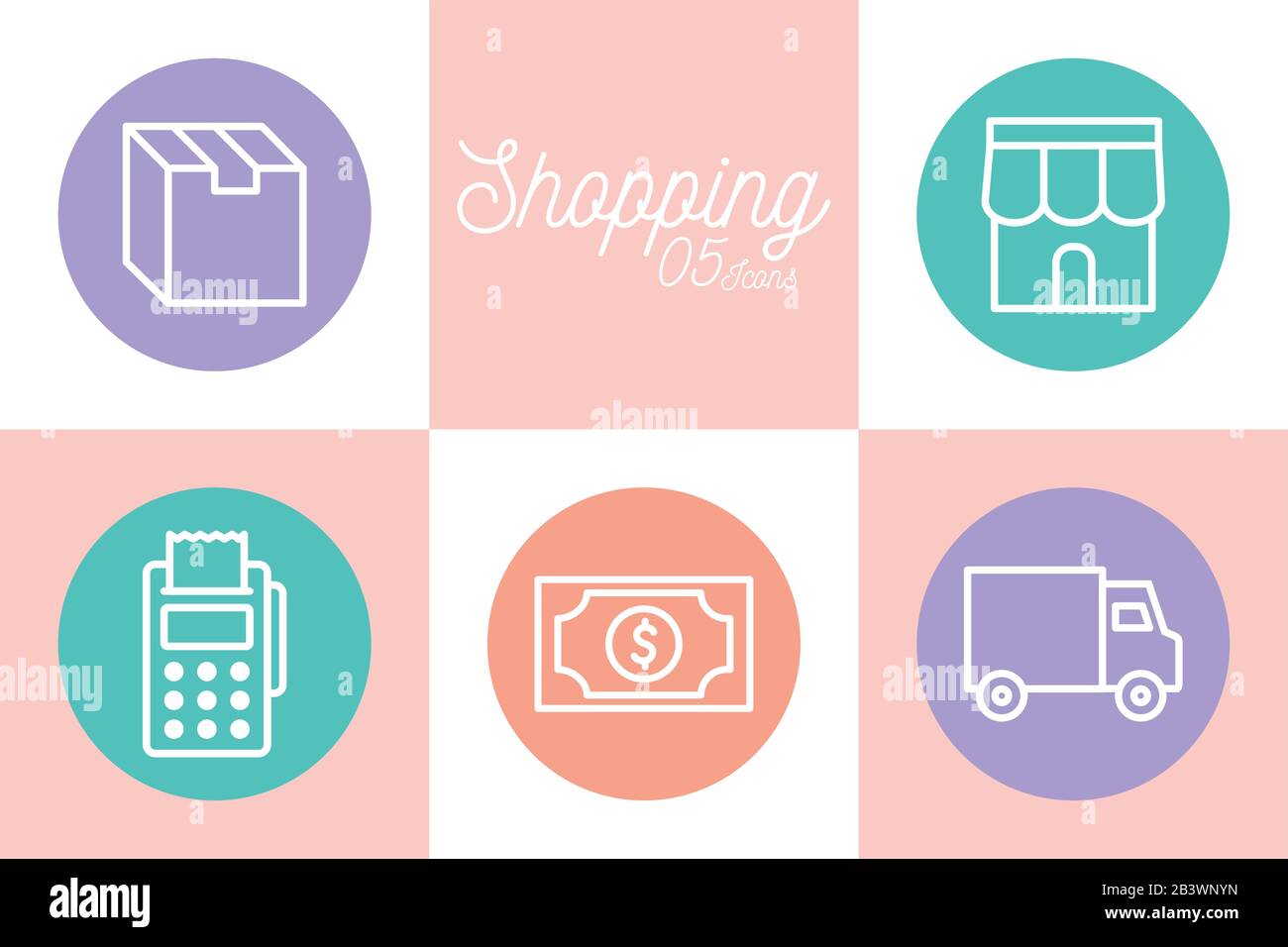 5 shopping line and block style icon set vector design Stock Vector ...