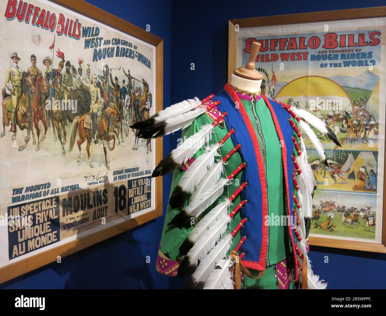 A display of Buffalo Bill posters and costume, part of the circus