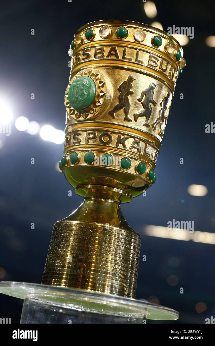 Gelsenkirchen, Germany. 3rd Mar, 2020. DFB Pokal trophy Football/Soccer :  Germany "DFB Pokal" Quarter finals match between FC Schalke 04 0-1 FC Bayern  Munich at the VELTINS-Arena in Gelsenkirchen, Germany . Credit: