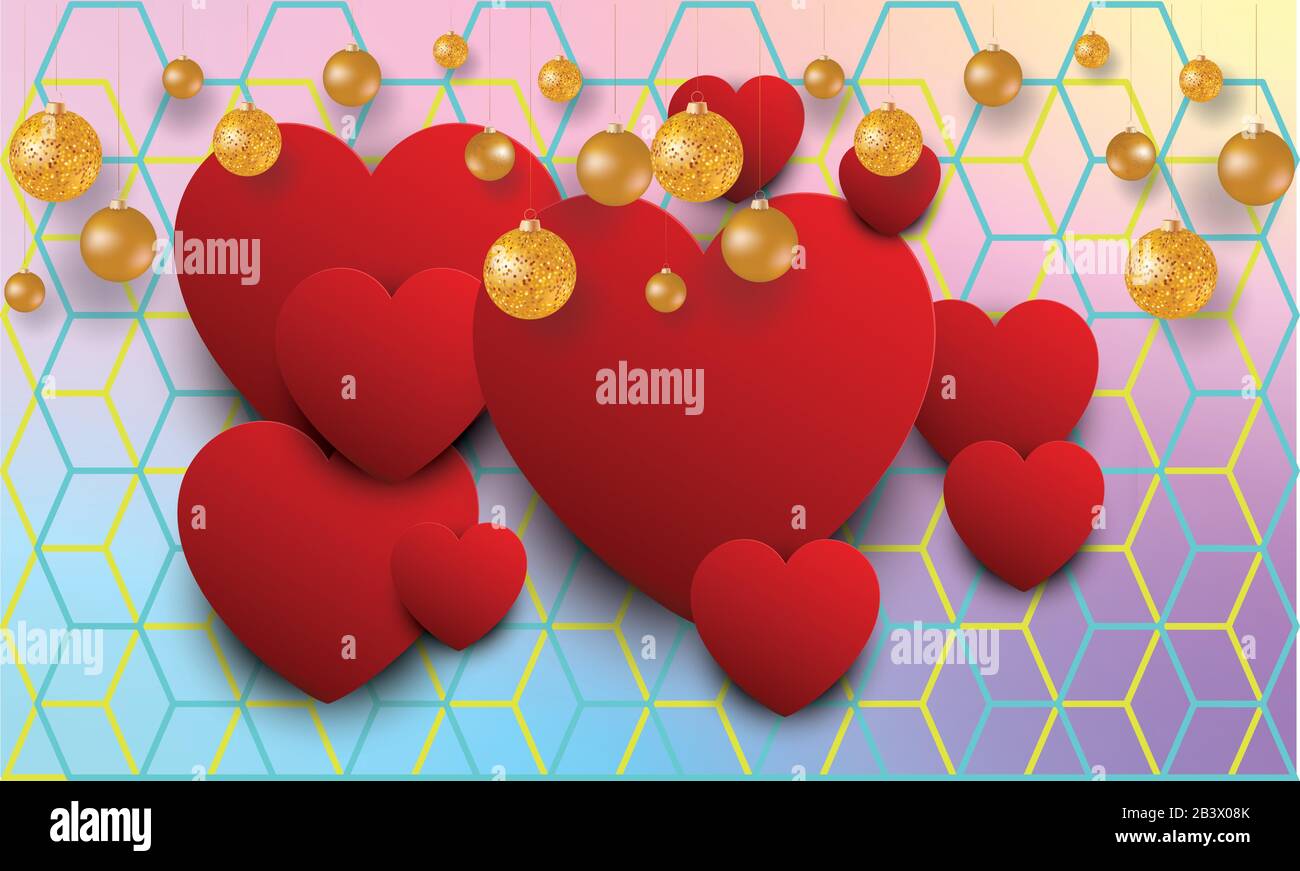 hearts on honeycomb texture with globe Stock Vector