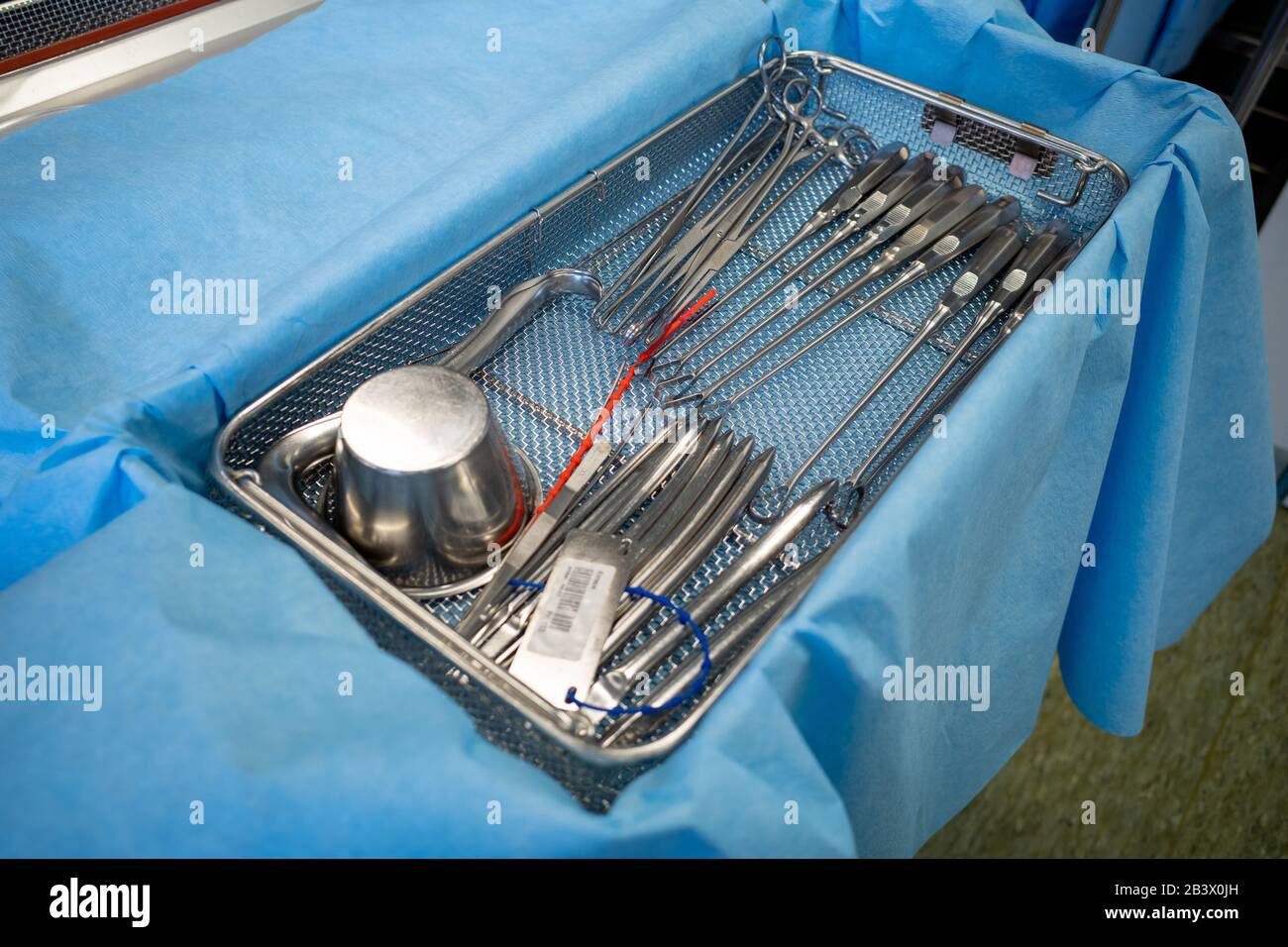 a cleaned and disinfected instrument sieve for performing a uterus
