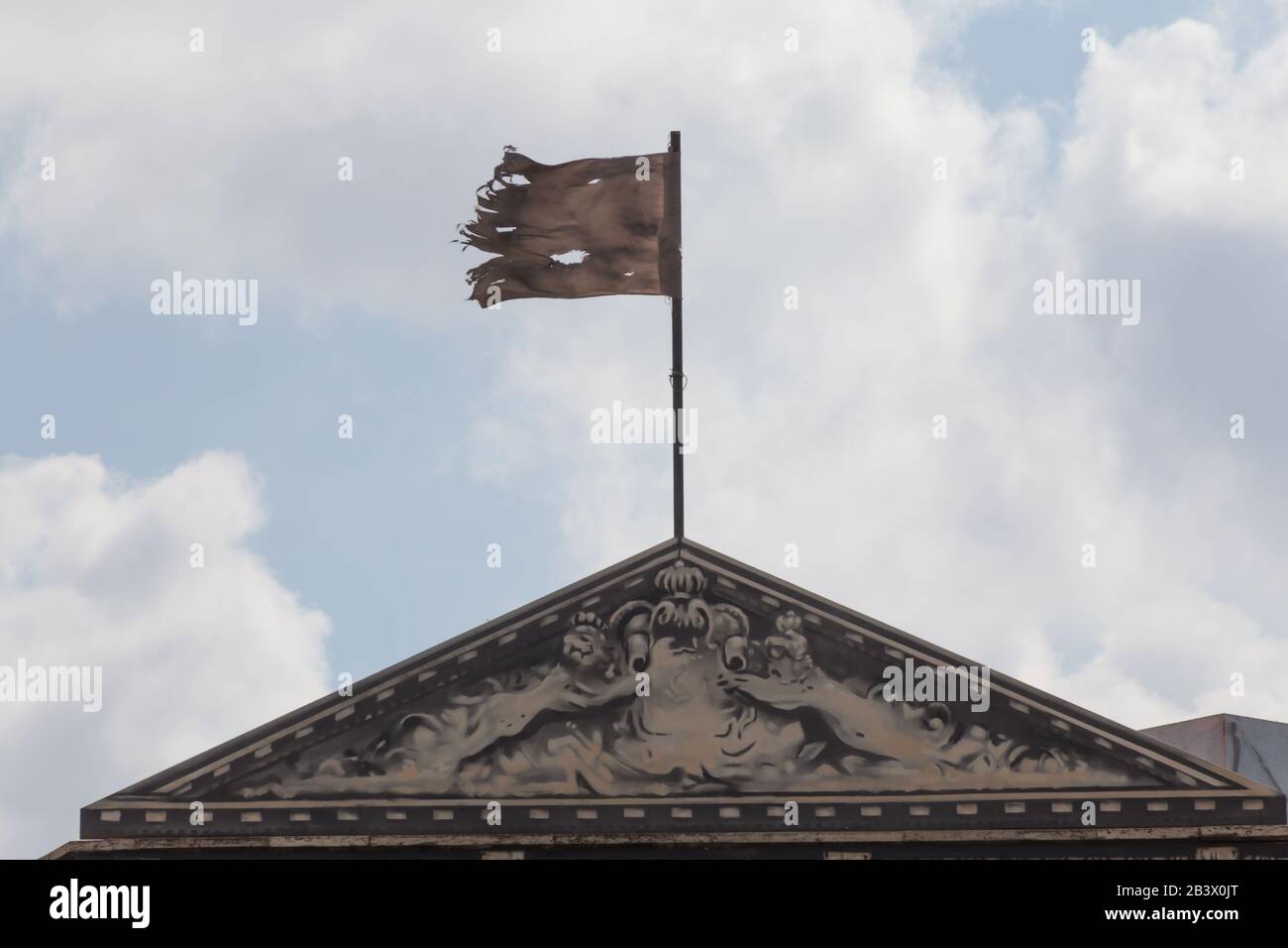 view on flag on roof of building in Bethlehem Stock Photo