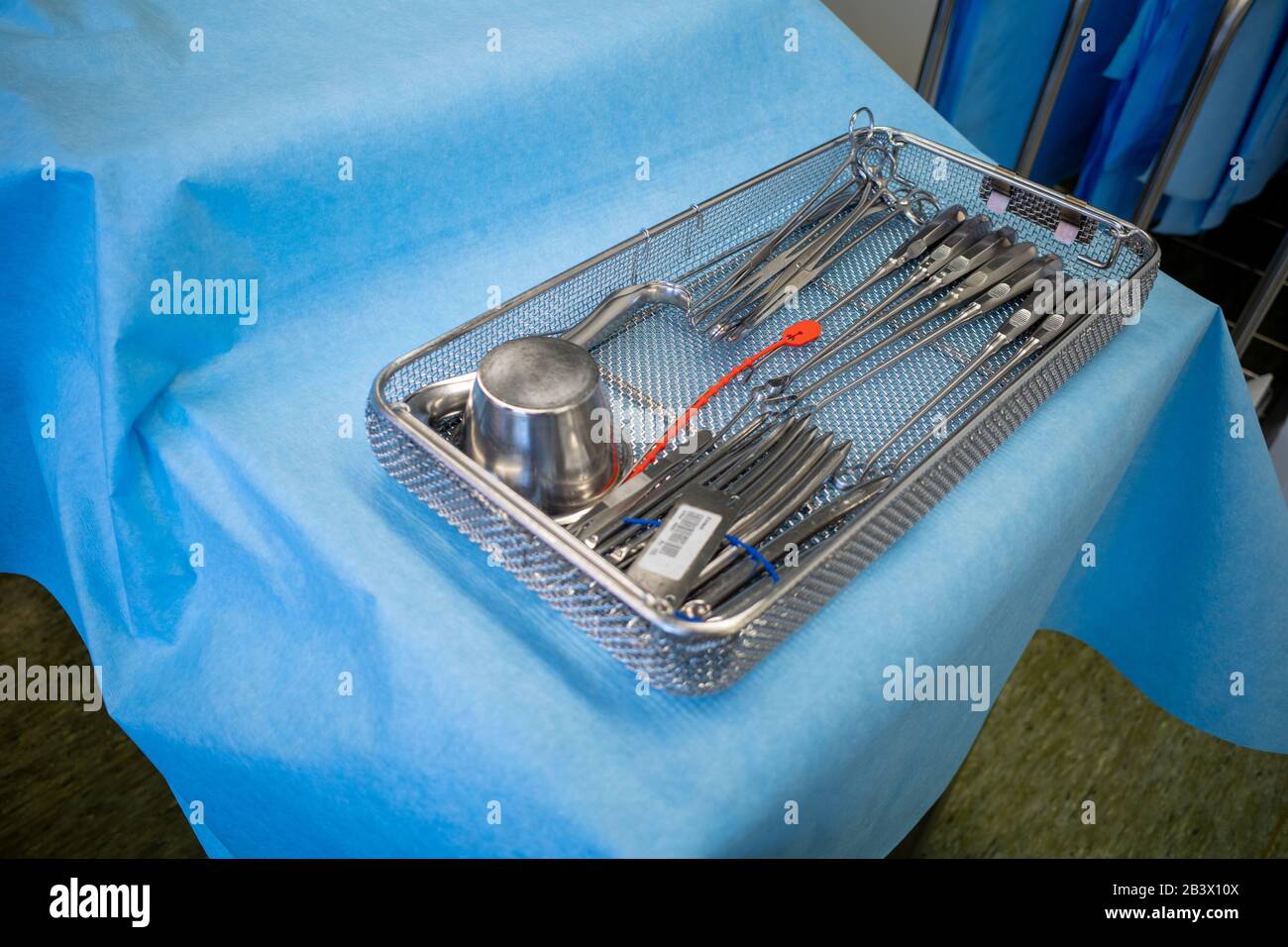 a cleaned and disinfected instrument sieve for performing a uterus