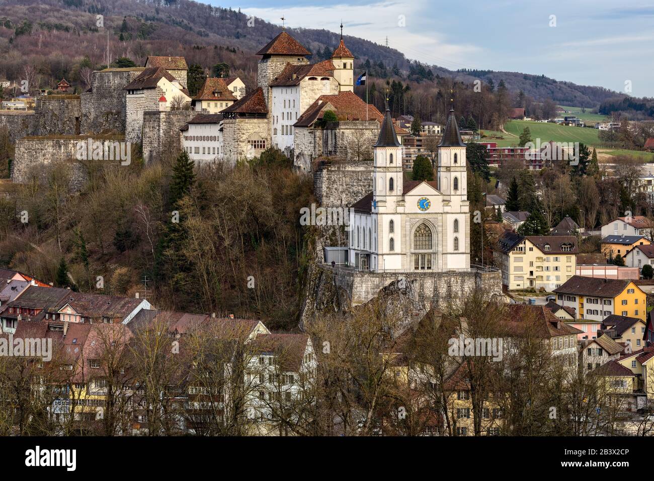 Aarburg historical Old town with Festung Aarburg castle, one of the largest castles in Switzerland, in canton Aargau, Switzerland Stock Photo