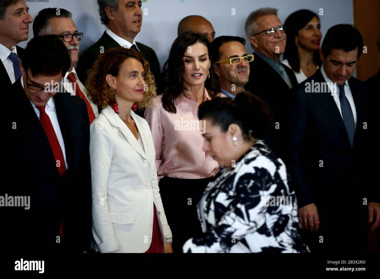 Madris, spain, 05/03/2020.- Queen Letizia observes Elena Lorenzo, mother of Montse with a rare degenerative metabolic disease that moved him with her phrase and attitude when presenting the ceremonyQueen of Spain Letizia, together with the Minister of Health, Salvador Illa, presides over the central act of World Rare Disease Day, which is celebrated with the motto 'Grow with you, our hope'. In the city of BBVA in Madrid with the assistance of the president of the Congress, Meritxell Batet; the Spanish Federation of Rare Diseases (Feder in Spanish), Juan Carrión, and that of BBVA, Carlos Torres Stock Photo