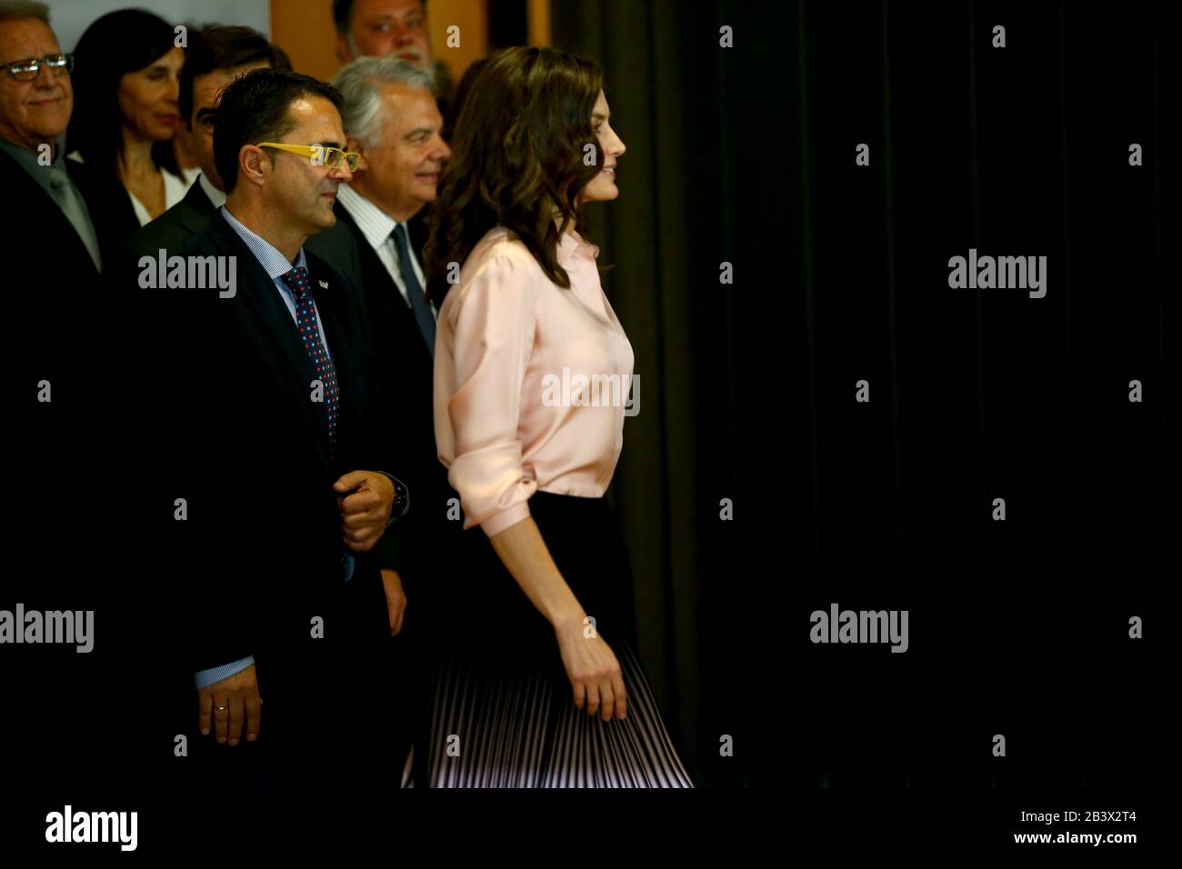 Madris, spain, 05/03/2020.- Queen of Spain Letizia, together with the Minister of Health, Salvador Illa, presides over the central act of World Rare Disease Day, which is celebrated with the motto 'Grow with you, our hope'. In the city of BBVA in Madrid with the assistance of the president of the Congress, Meritxell Batet; the Spanish Federation of Rare Diseases (Feder in Spanish), Juan Carrión, and that of BBVA, Carlos Torres.On Feder's 20th anniversary, the queen wanted to recognize the work of the 368 associations that make up the federation for her 'tireless' task to raise funds with which Stock Photo