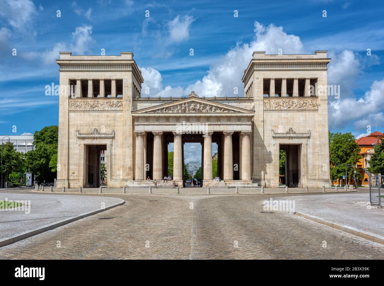 Munich, Germany, view of the Propylaea building in Konigsplatz square, a neo-classical greek style city gate built to celebrate friendship between Bav Stock Photo