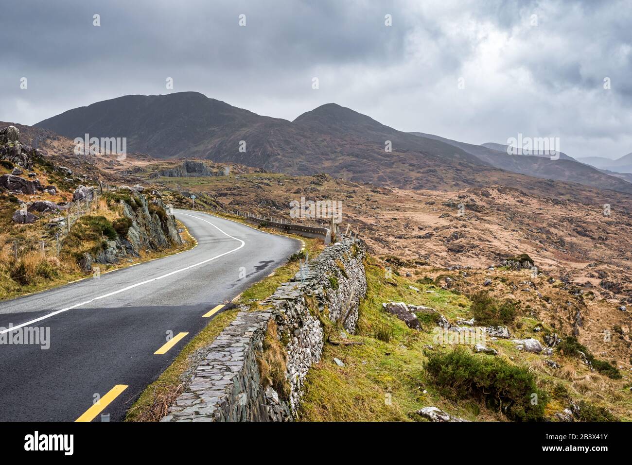 The road going through Molls Gap near Killarney National Park in Ireland Stock Photo
