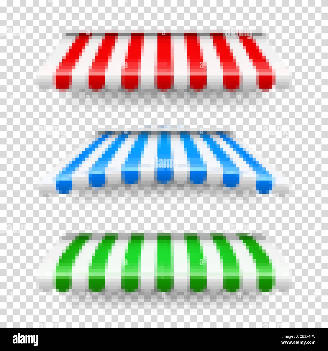Shop sunshade. Realistic striped cafe awning. Outdoor market tent. Roof ...