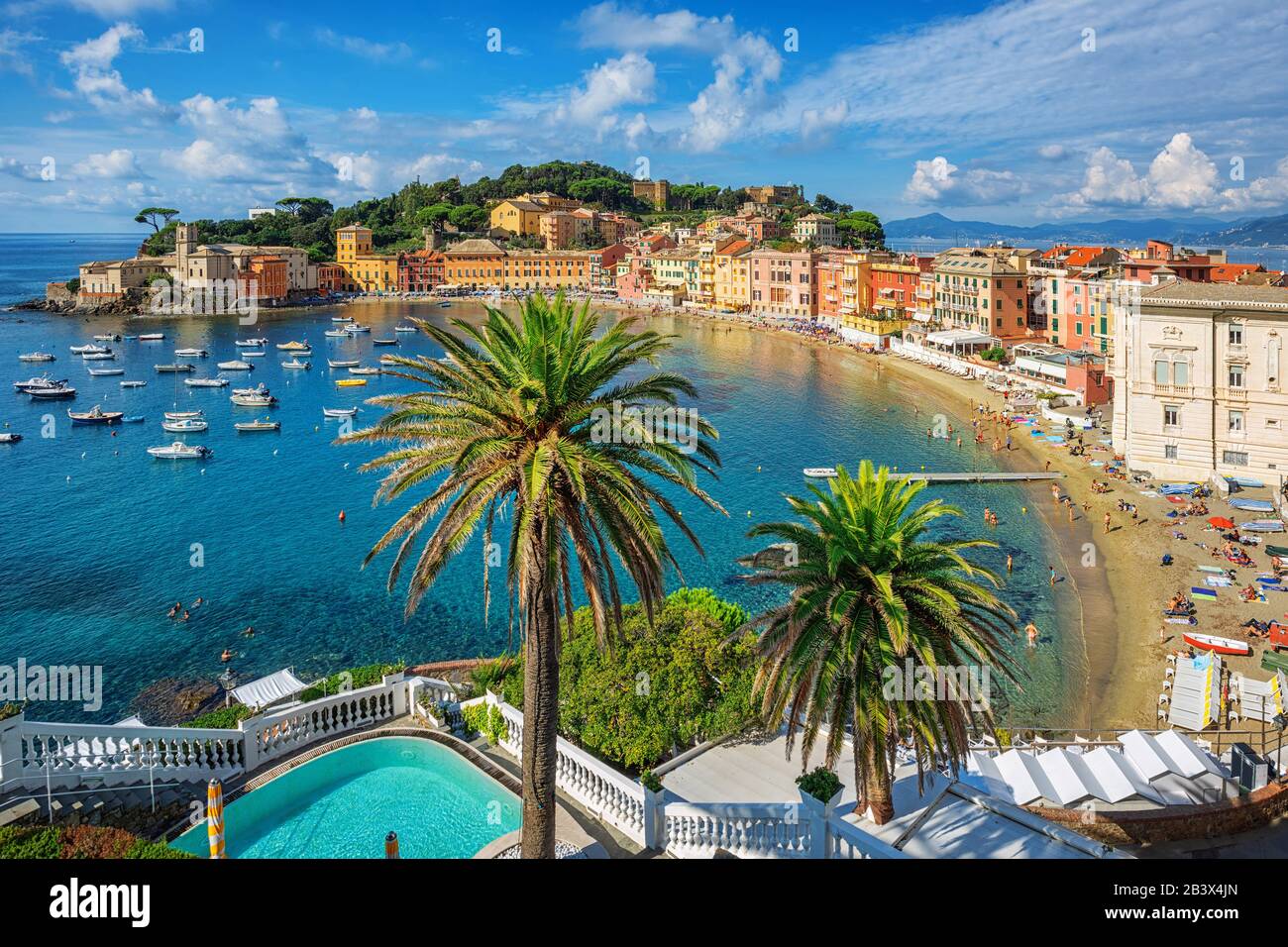 Bay of Silence in Sestri Levante, Italy. Sestri Levante is a popular resort town in Liguria, situated on a peninsula on italian Mediterranean sea coas Stock Photo