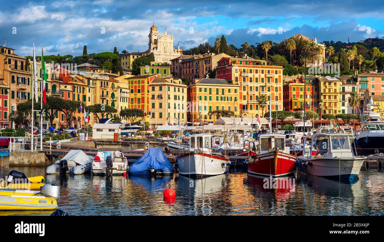 Santa Margherita Ligure port and historical Old town, Rapallo, Genoa, Italy Stock Photo