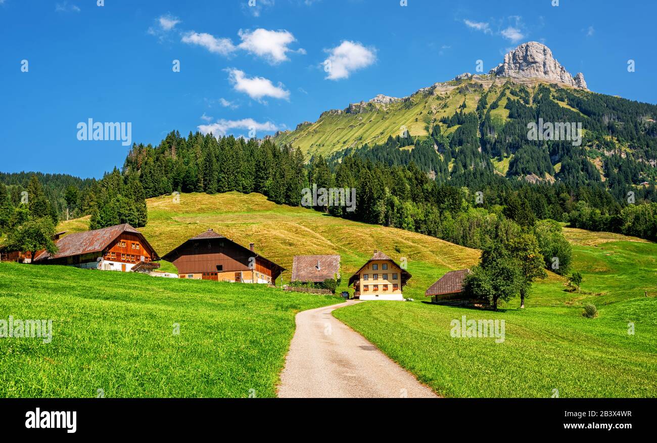 Swiss alpine landscape in a valley by Schangnau and Entlebuch, Switzerland Stock Photo