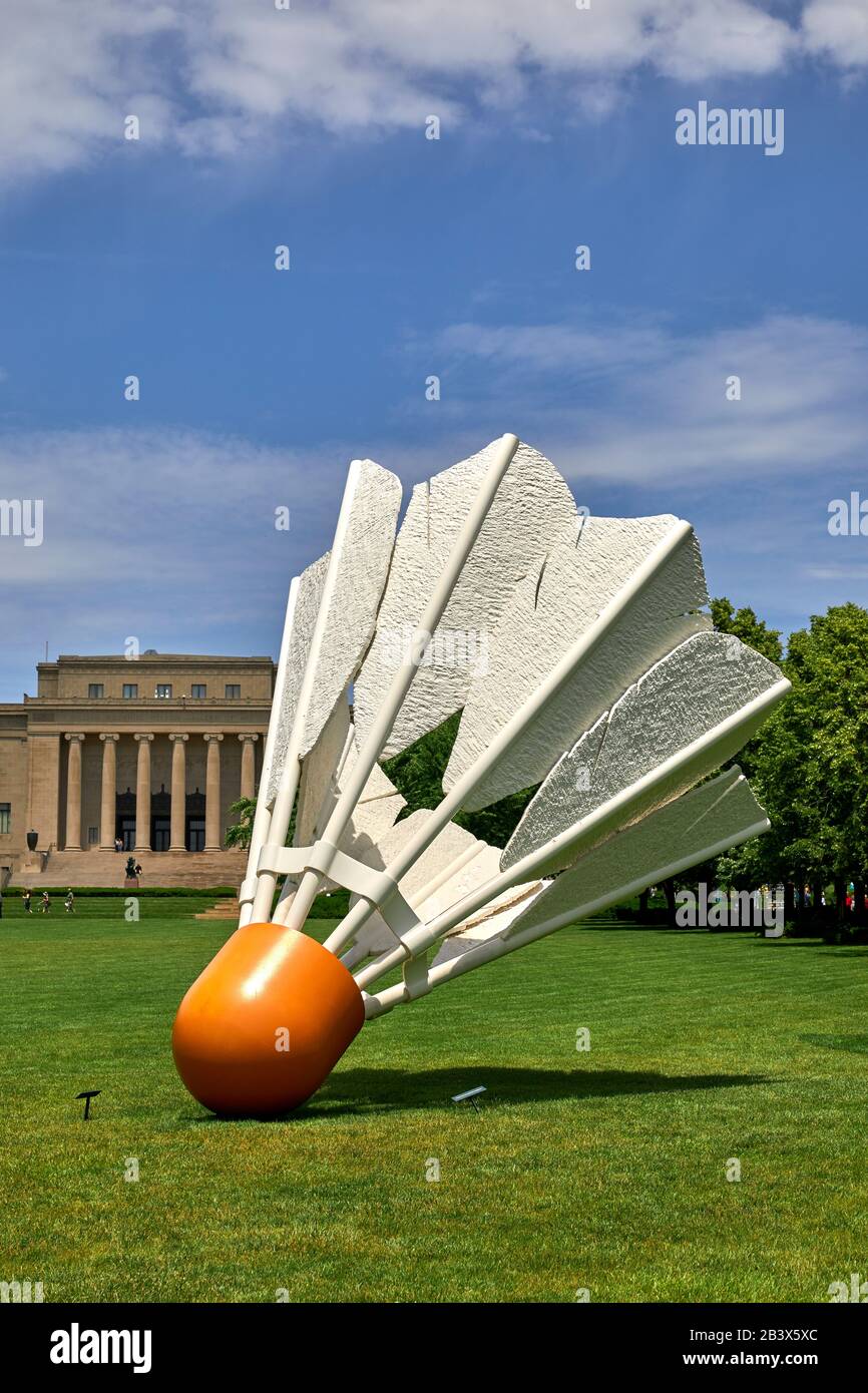 Shuttlecocks by Claes Oldenburg in the Sculpture Park at The Nelson Atkins Museum of Art in KC. Stock Photo