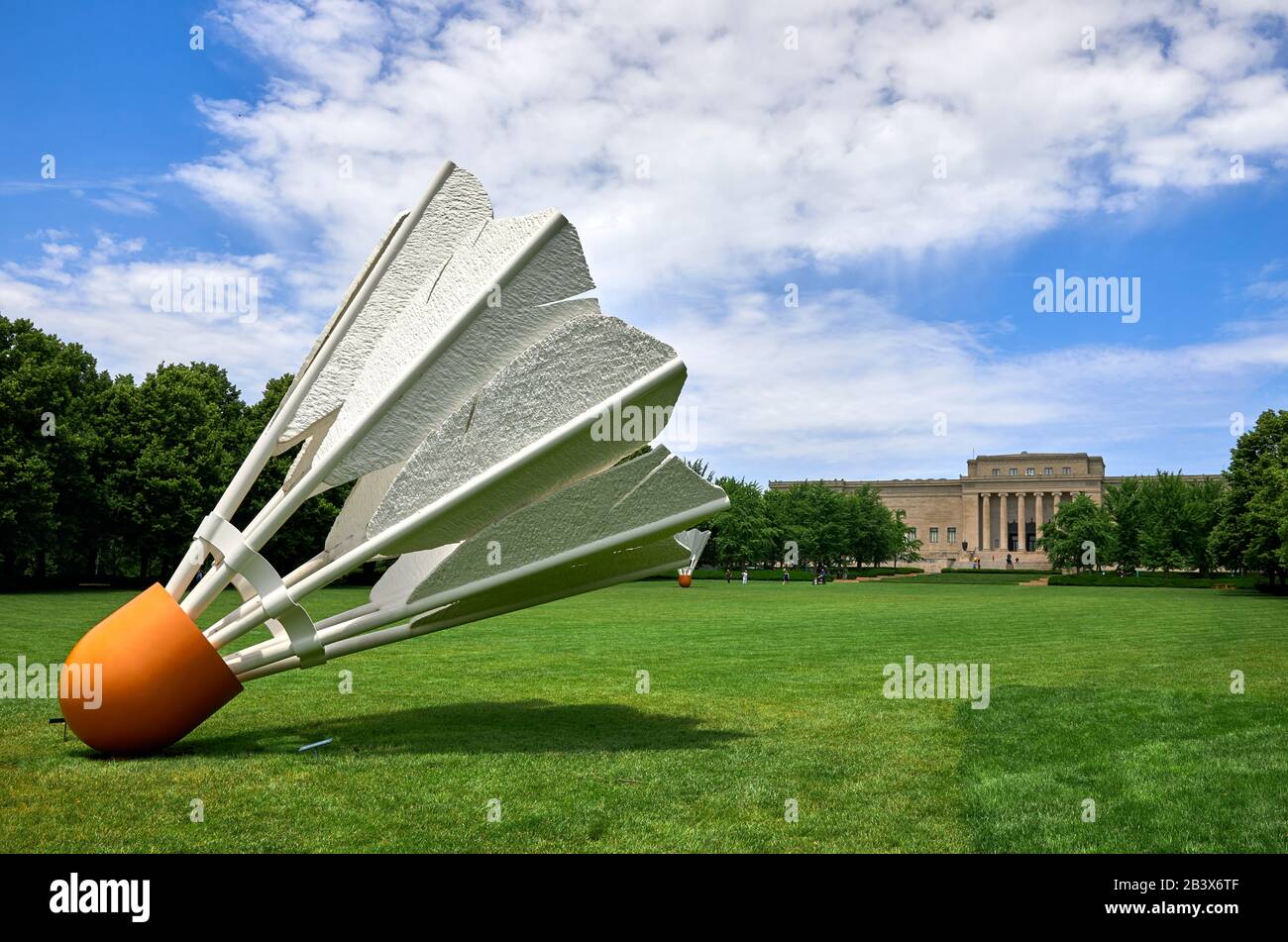 Shuttlecocks by Claes Oldenburg in the Sculpture Park at The Nelson Atkins Museum of Art in KC. Stock Photo