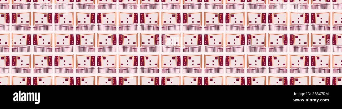 Window Banner Pattern Architectural house windows vector seamless banner pattern. Paper cut ...