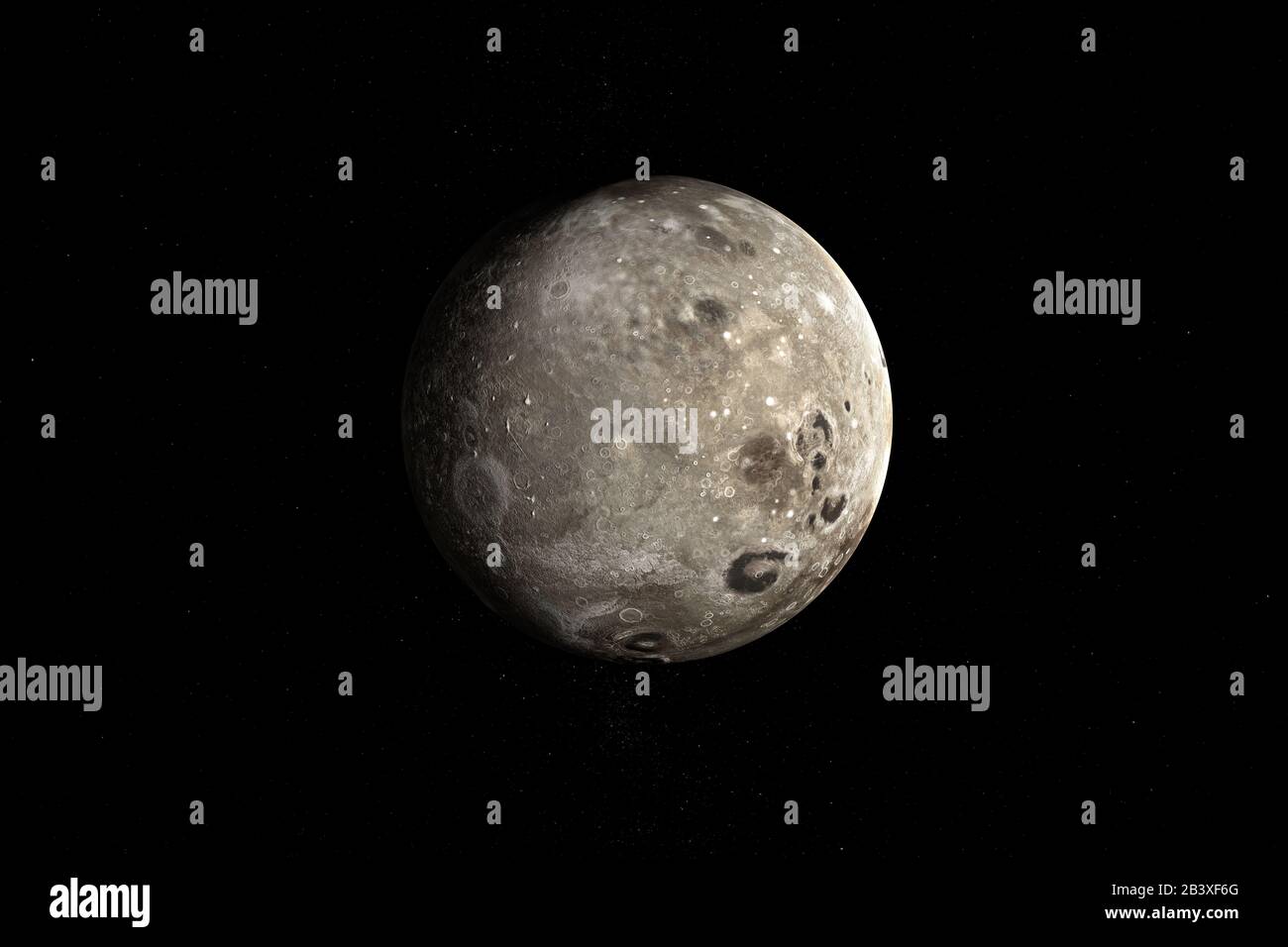 Satellite Oberon or Uranus IV, moon of Uranus, rotating. 3d render