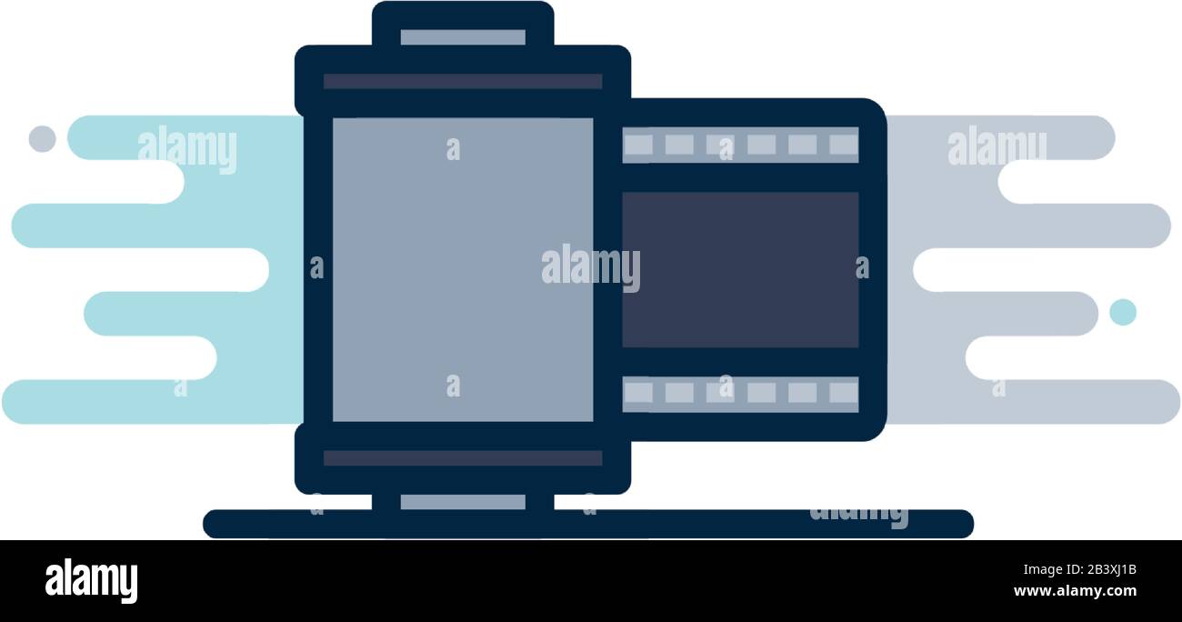 camera roll line fill block style icon design, photography technology ...