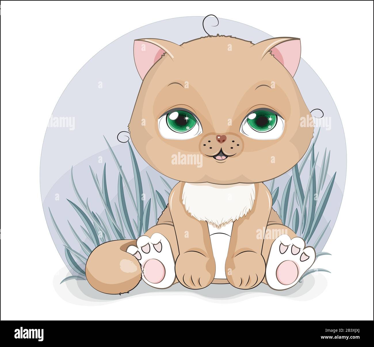 lovely cute brown cat kitten, in grass. Picture in hand drawing cartoon  style, for t-shirt wear fashion print design, greeting card, postcard. baby  sh Stock Vector Image & Art - Alamy