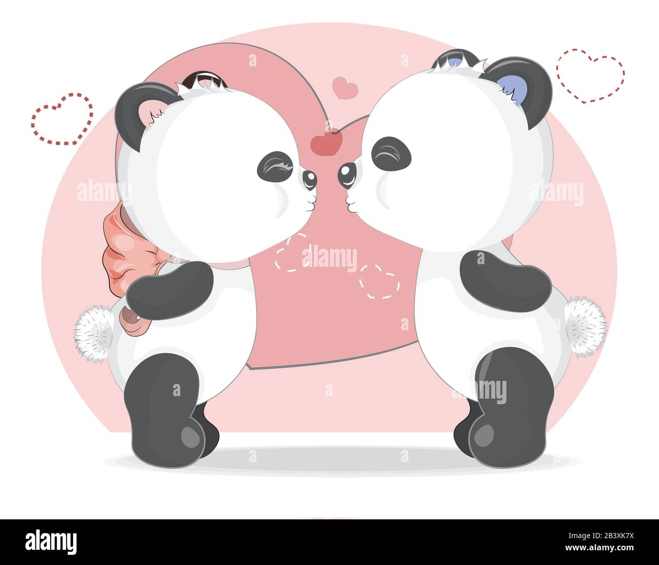 Kiss White Girl and boy panda Teddy Bear in Hearts, adorable cute love  symbol. Picture in hand drawing cartoon style, for t-shirt wear fashion  print d Stock Vector Image & Art -