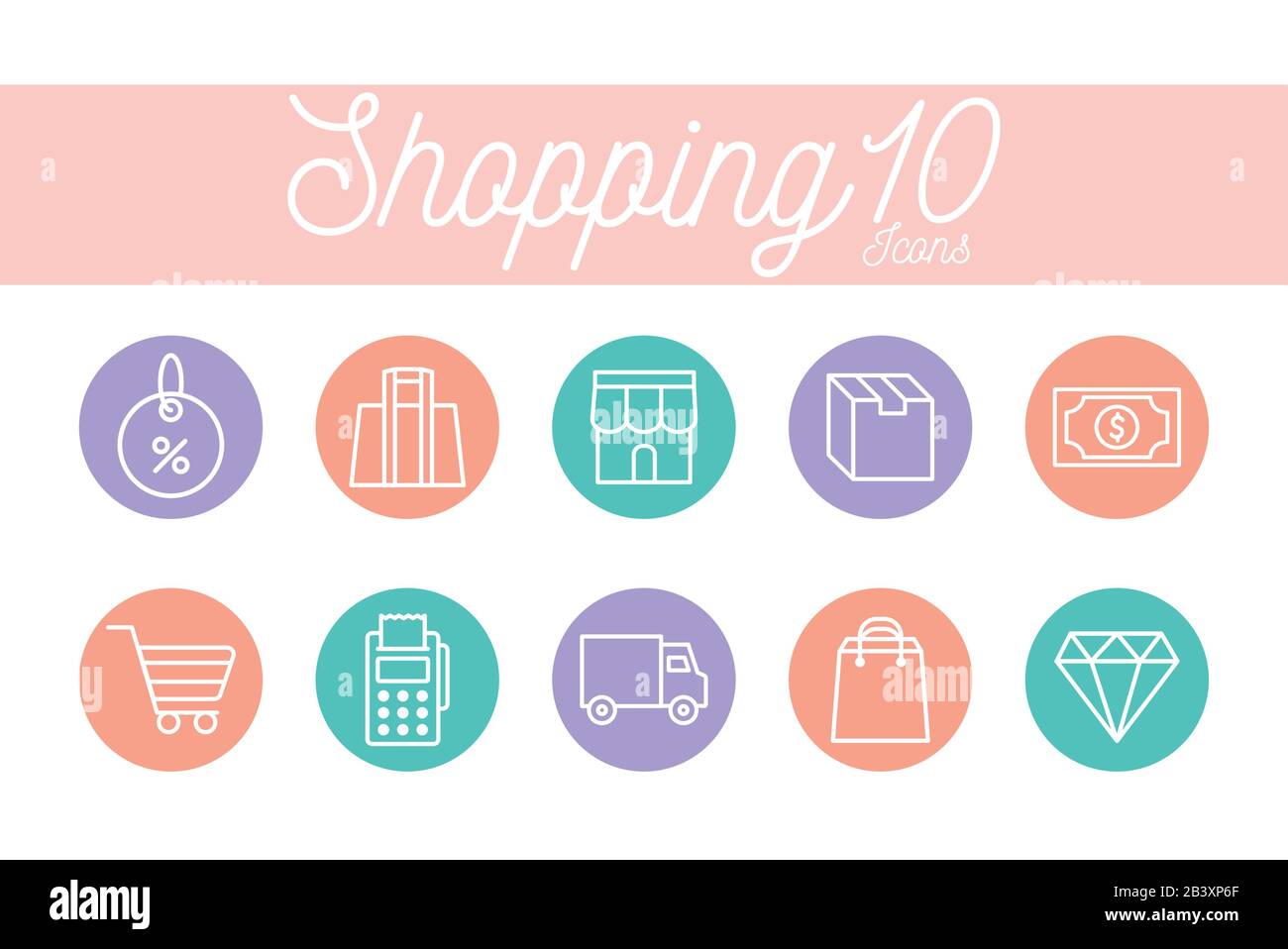 10 shopping line and block style icon set vector design Stock Vector ...