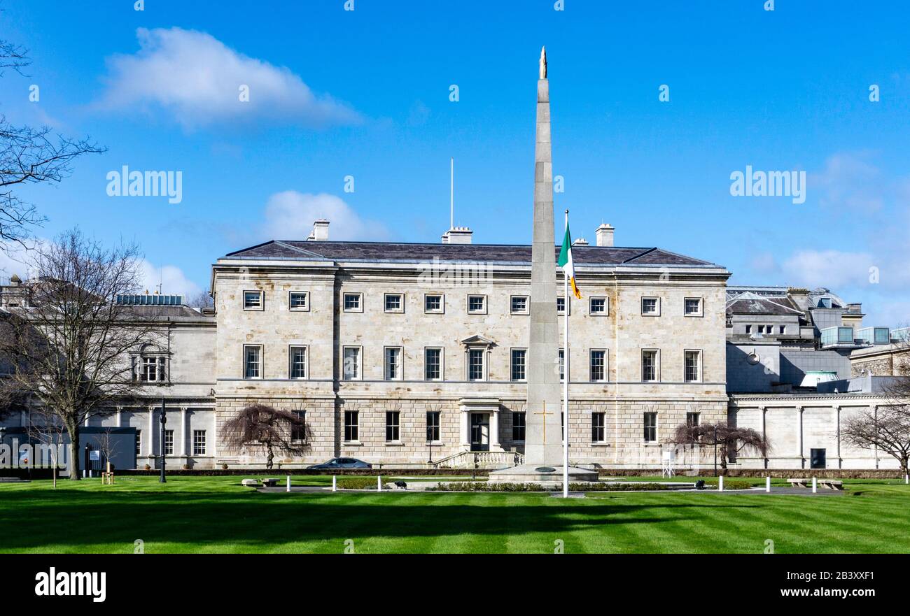 The rear of Leinster House, once the family home of The Duke of Leinster,it is now the  seat of the Oireachtas, the parliament of ireland. Stock Photo