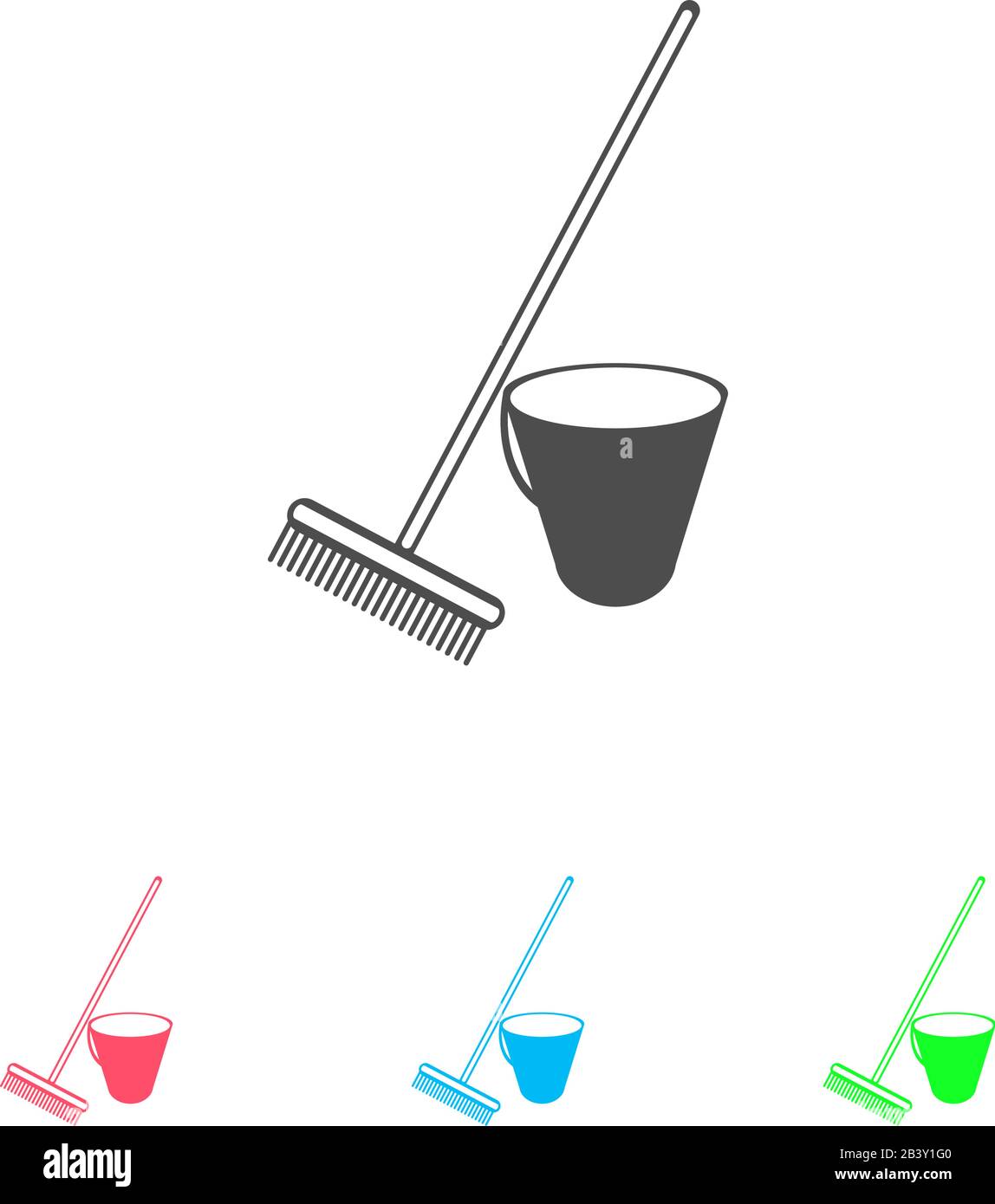 Bucket and rake for the sandboxes icon flat. Color pictogram on white ...