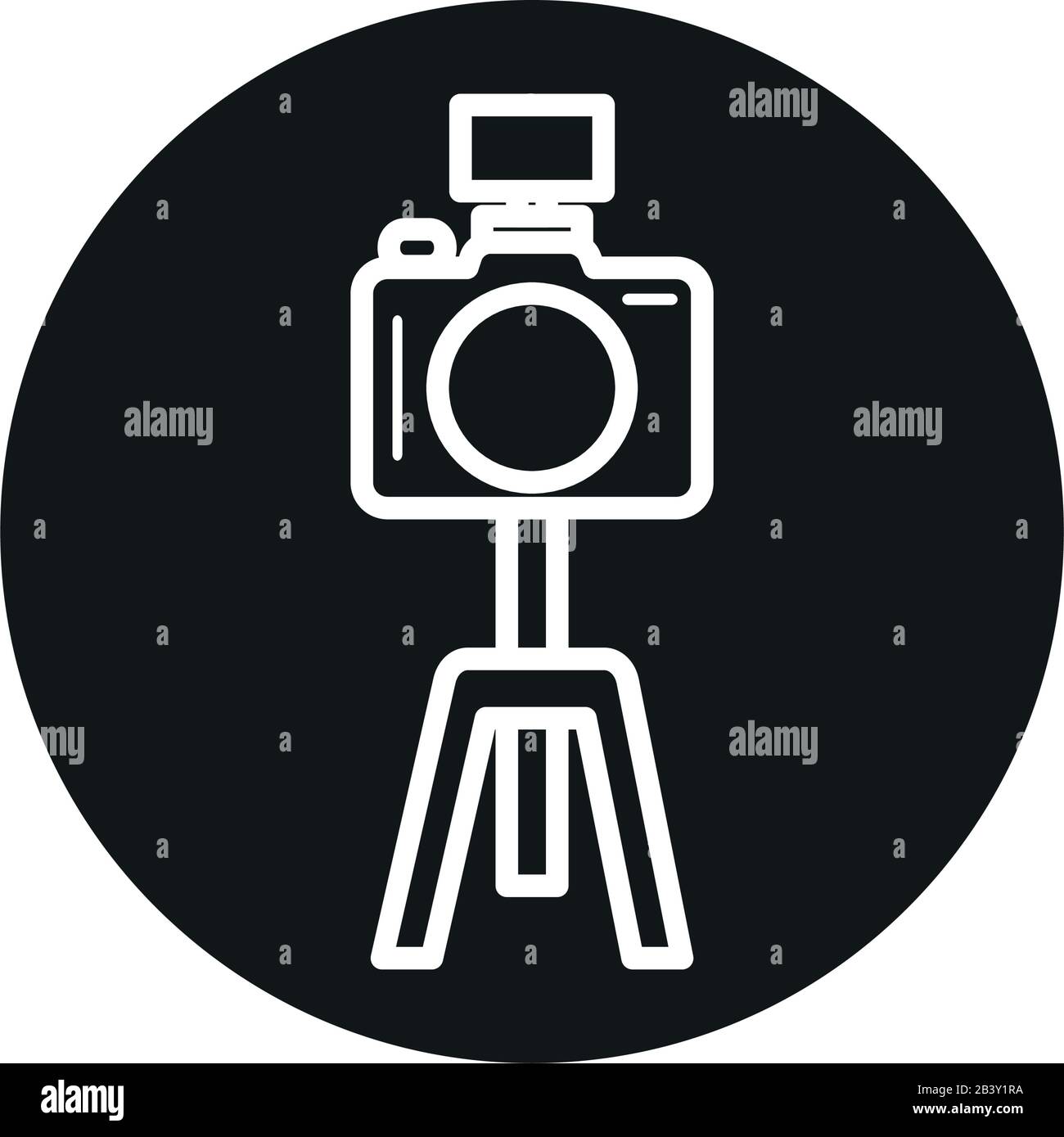 camera over tripod line block style icon design, photography technology ...