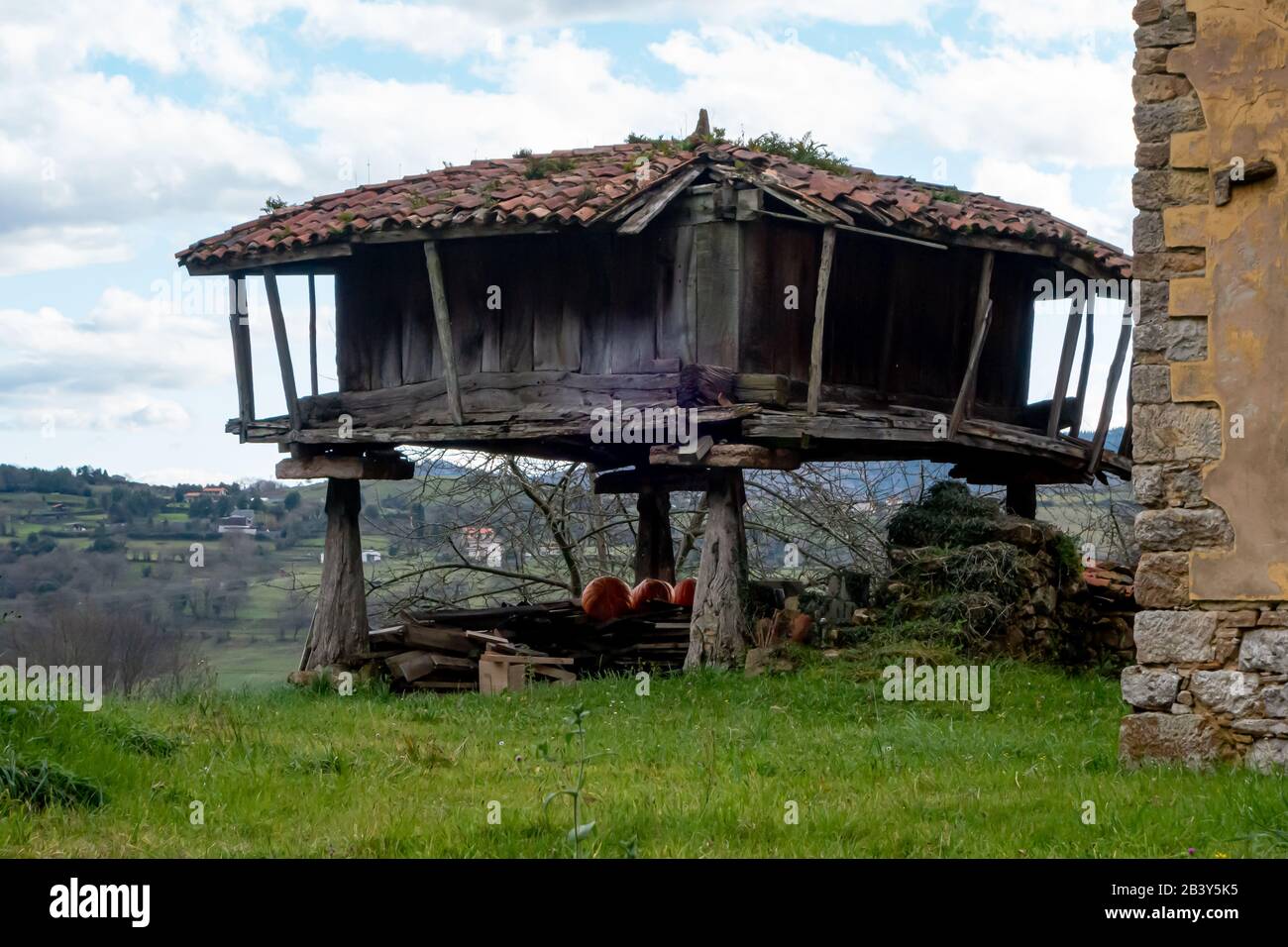 Typical Asturian construction horreo. Spain Stock Photo