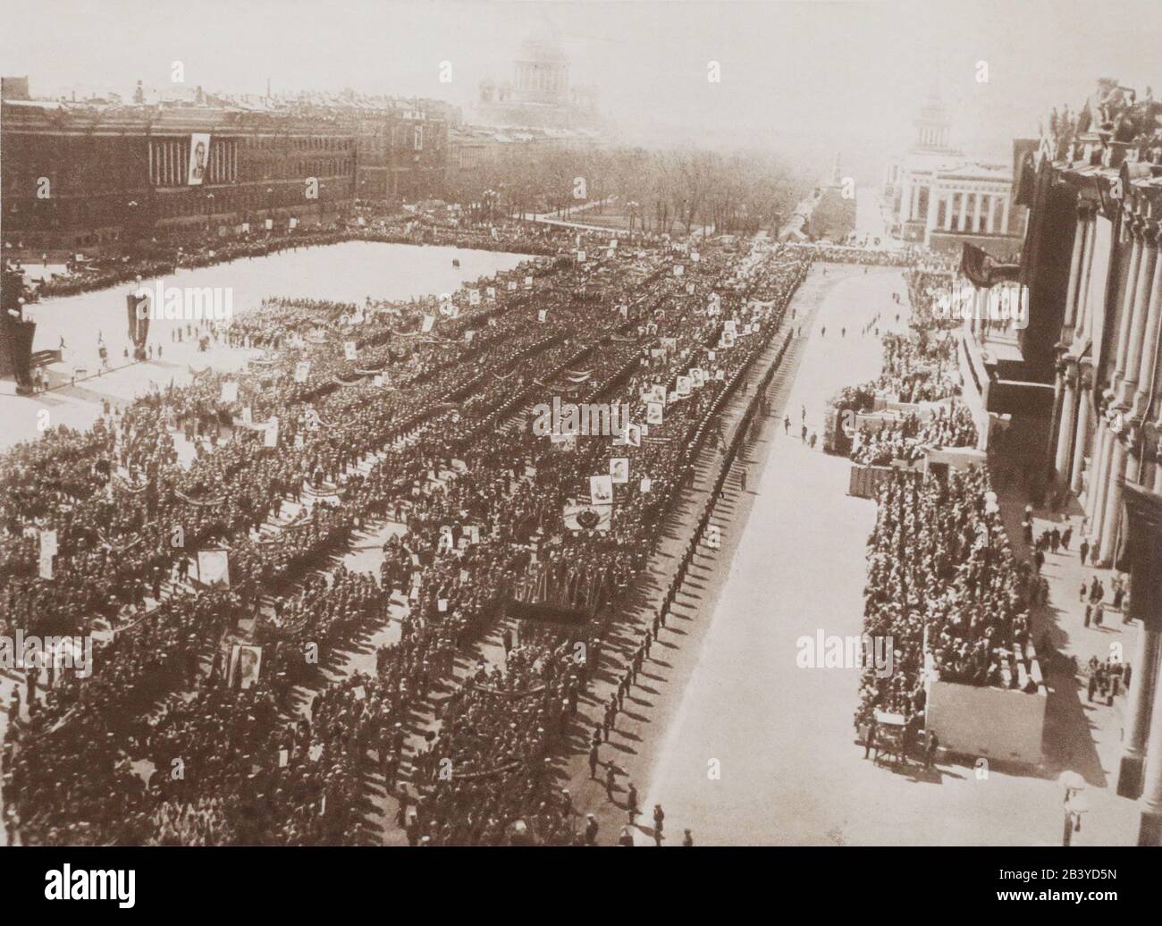 The celebration of May 1 in Leningrad in 1950. General view of the May Day demonstration on Uritsky Square. Stock Photo