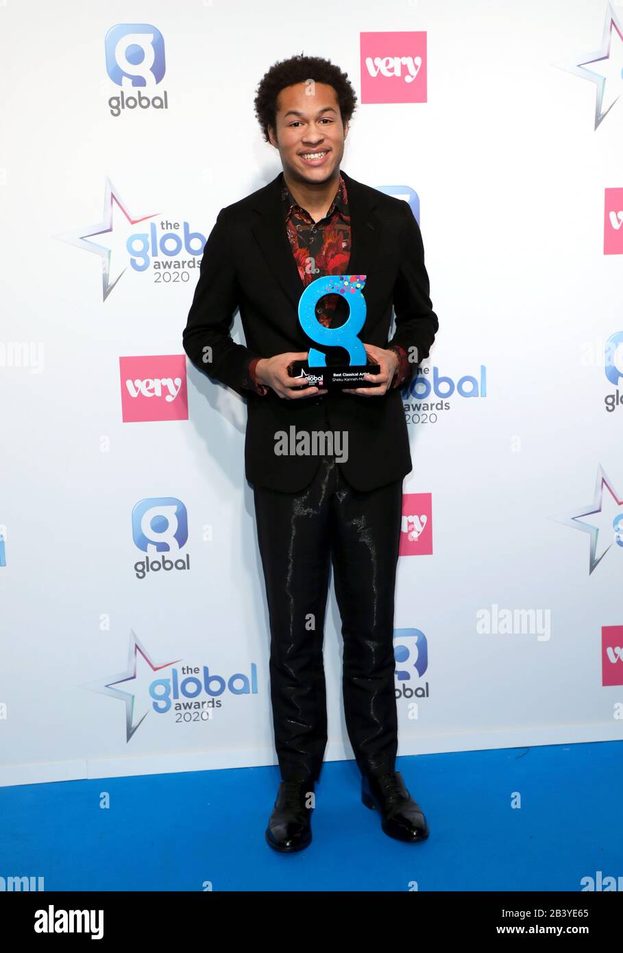 Sheku Kanneh-Mason wins Best Classical Artist at The Global Awards 2020 with Very.co.uk at London's Eventim Apollo Hammersmith. Stock Photo