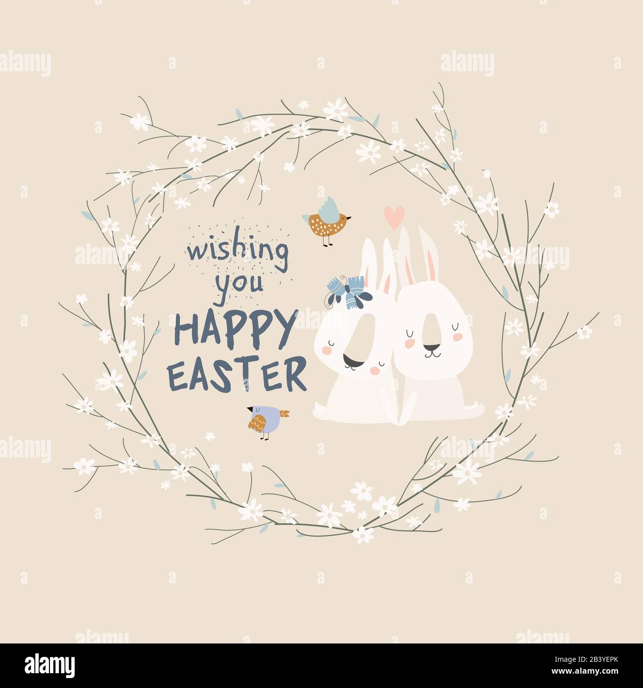 Cute cartoon bunny with Easter eggs and flowers Stock Vector