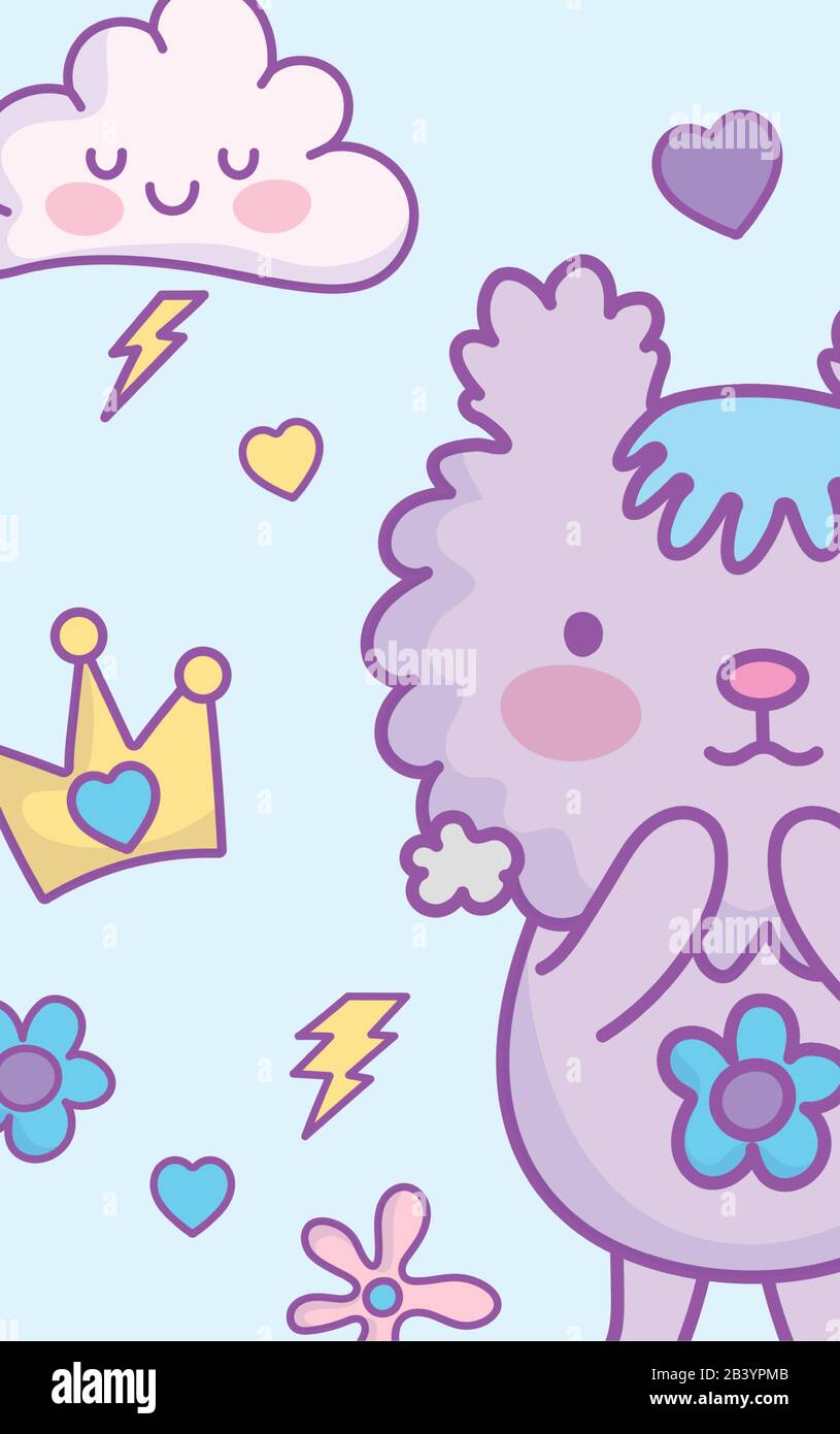 cute bunny flower crown cloud ray decoration cartoon vector ...