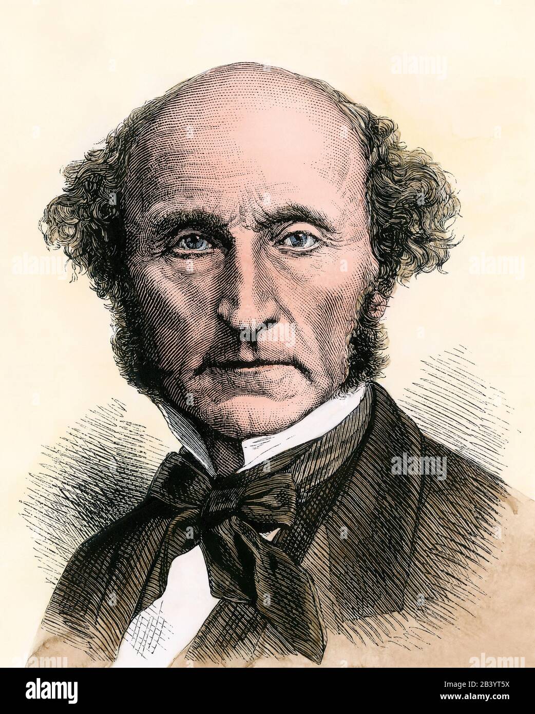 Philosopher John Stuart Mill. Hand-colored woodcut Stock Photo