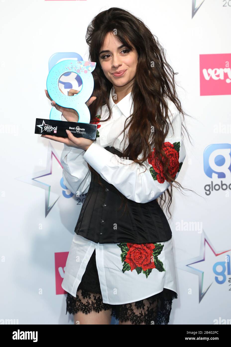 Camila Cabello wins Best Female at The Global Awards 2020 with Very.co.uk at London's Eventim Apollo Hammersmith. Stock Photo
