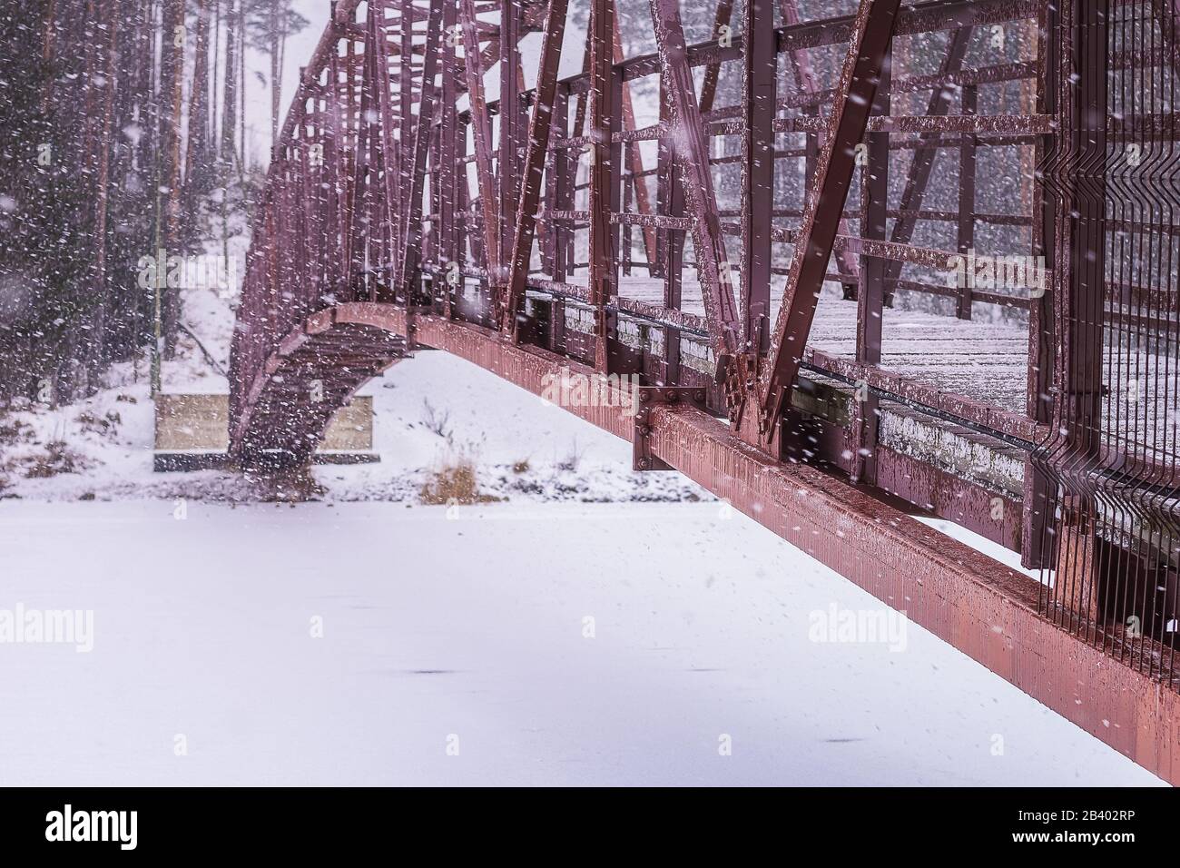 snowfall bridge winter landscape extreme weather transportation Stock ...