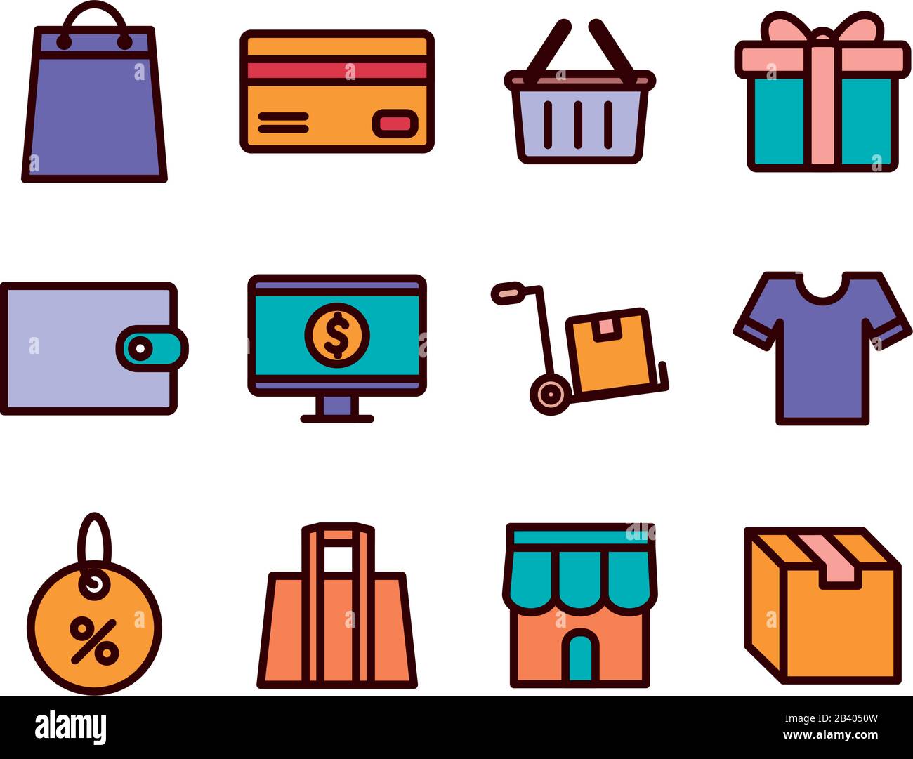 shopping line and fill style icon set vector design Stock Vector Image ...
