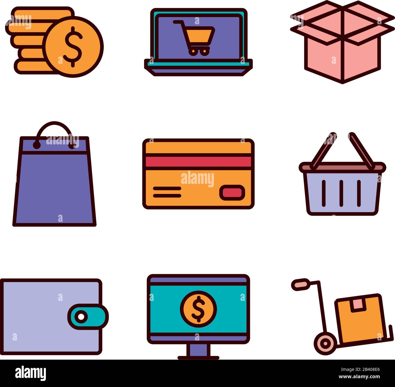 shopping line and fill style icon set vector design Stock Vector Image ...