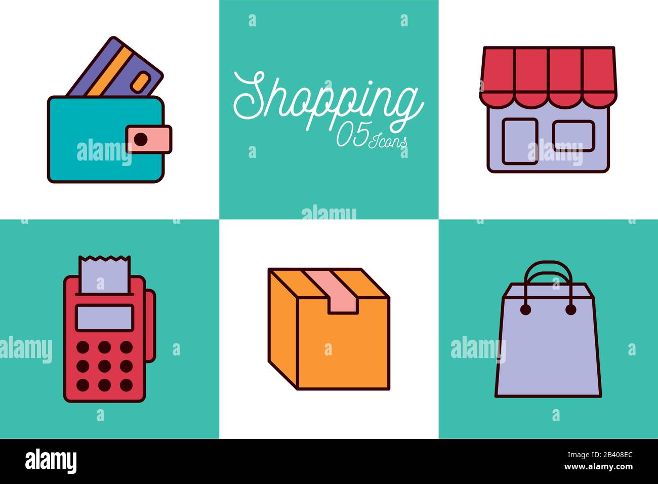 5 shopping line and fill style icon set vector design Stock Vector ...