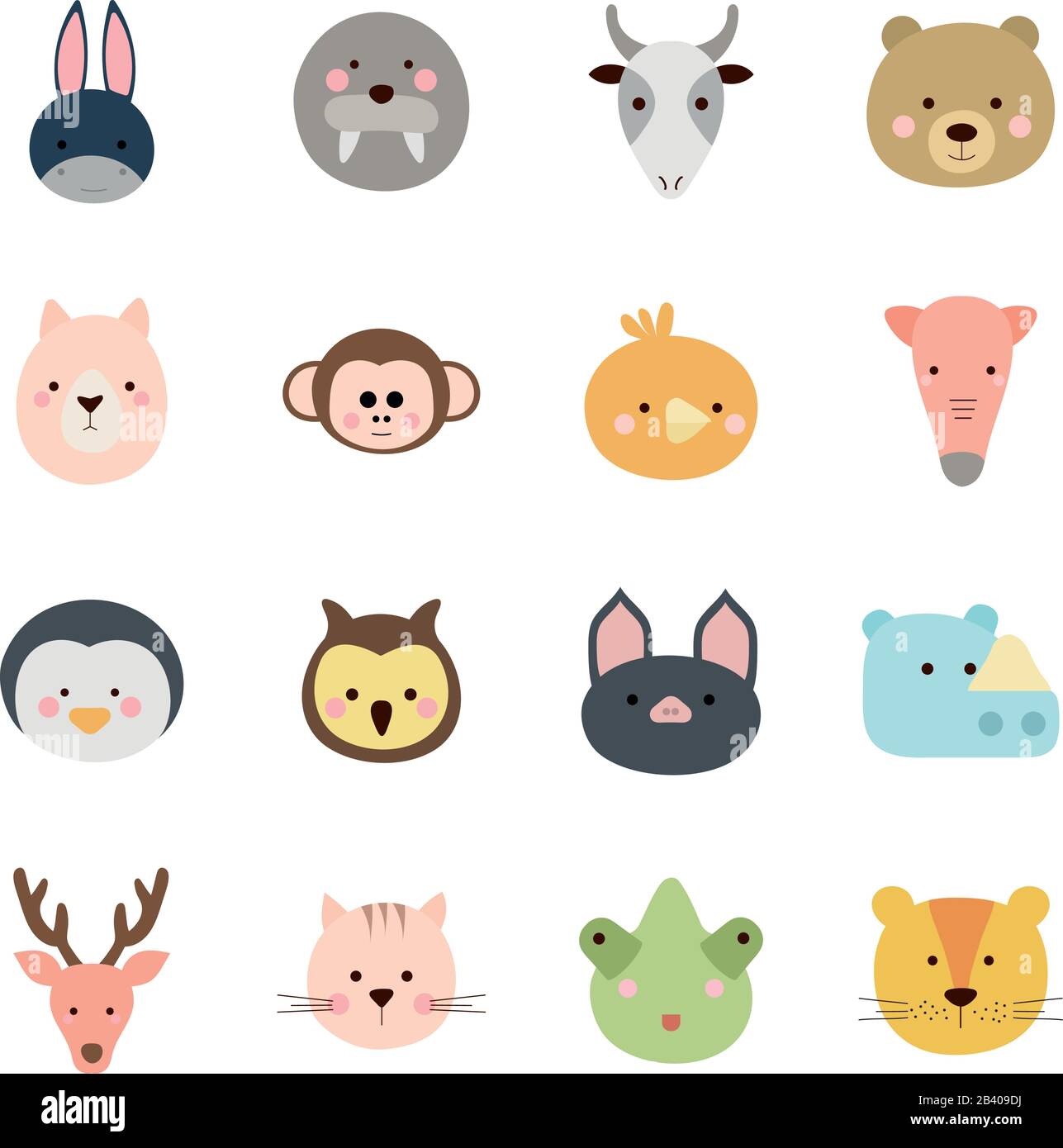 Cute animals cartoons flat style icon set vector design Stock Vector ...