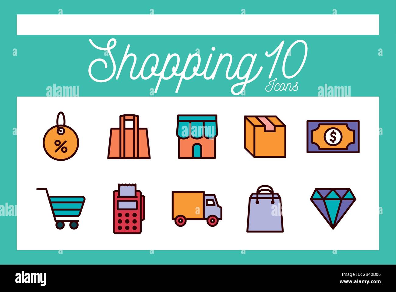 10 shopping line and fill style icon set vector design Stock Vector ...