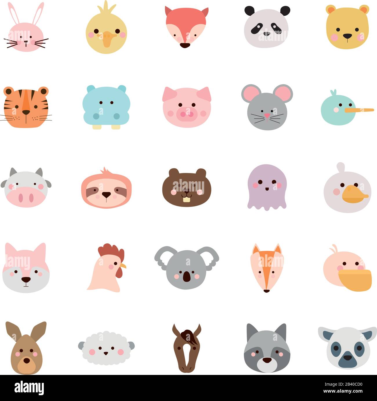 Cute animals cartoons flat style icon set vector design Stock Vector ...