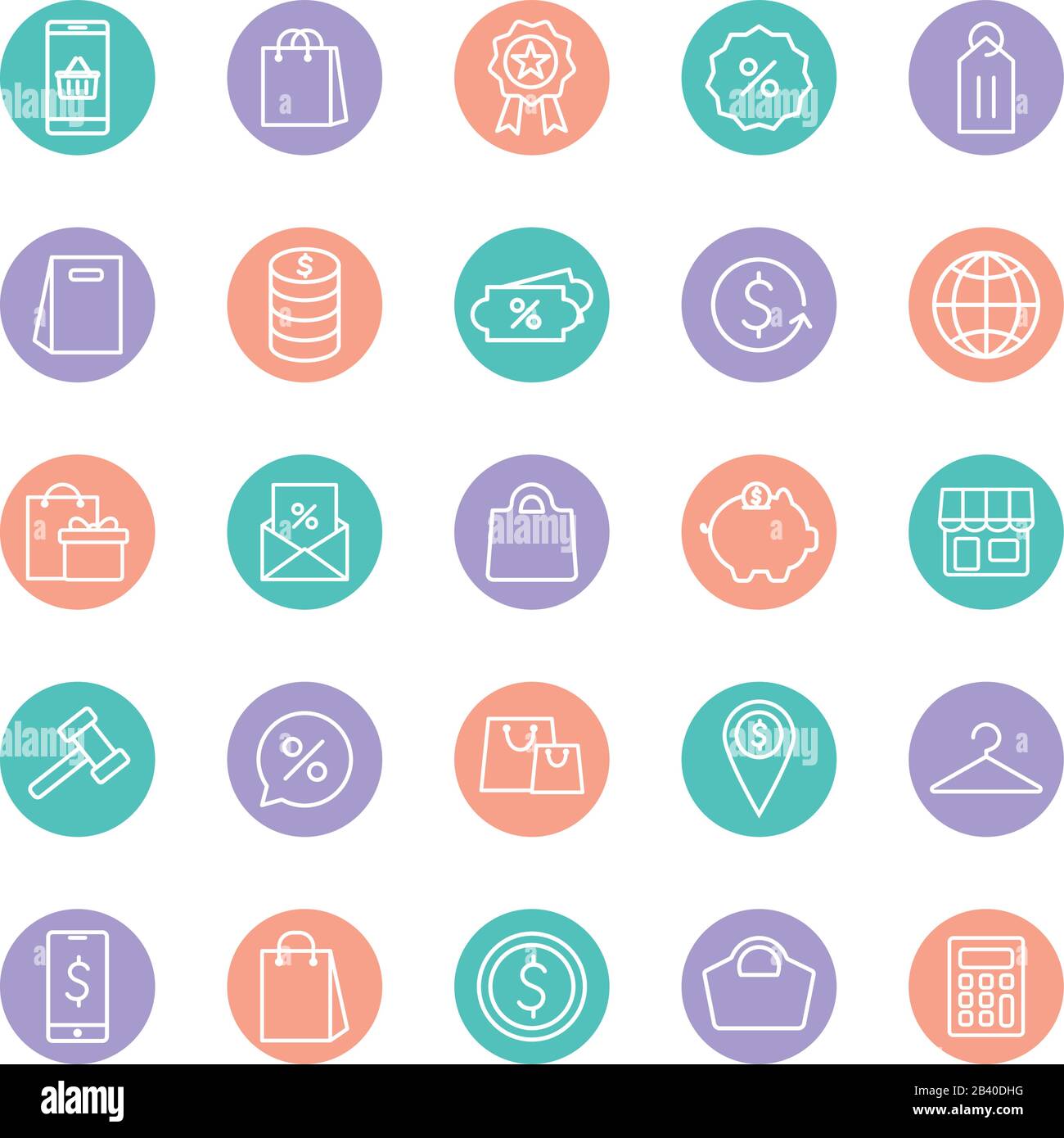 shopping line and block style icon set vector design Stock Vector Image ...