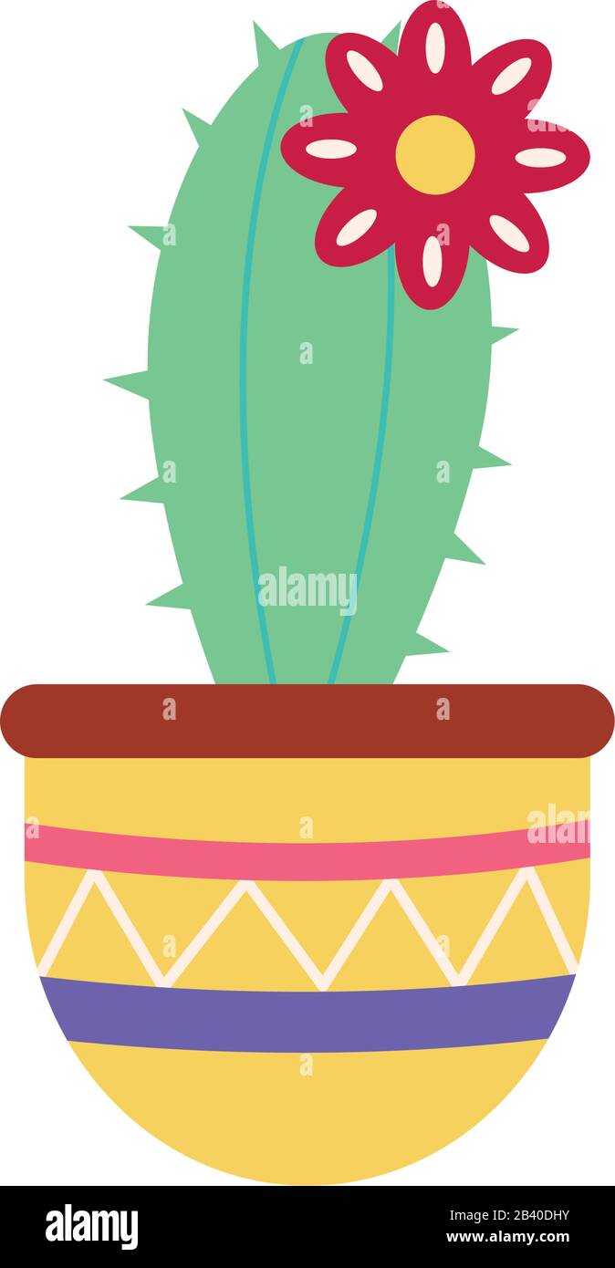 Cactus with flower inside pot flat style icon design, Plant desert ...
