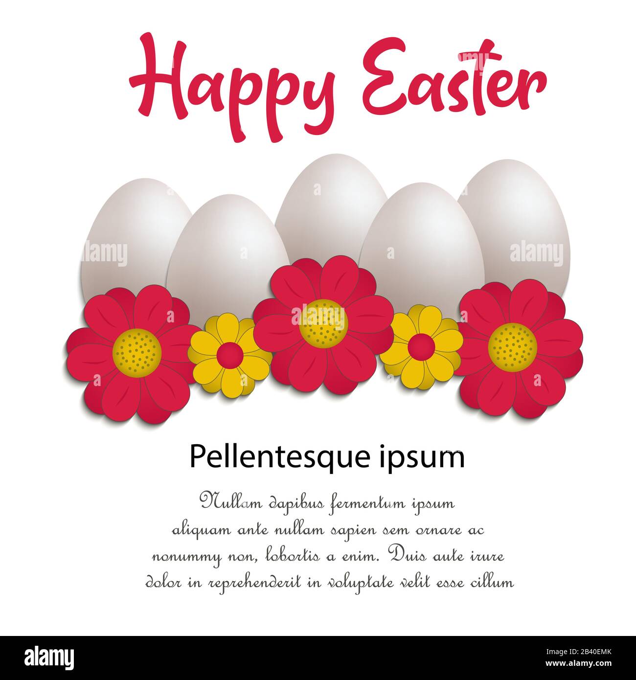 Easter eggs and flowers, greeting card, white background vector Stock Vector