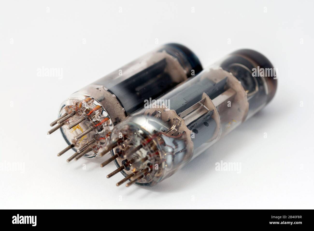 Old radio tubes on white background Stock Photo Alamy